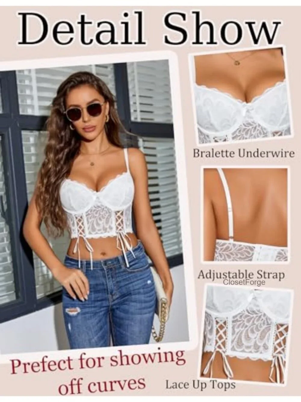 Lace Corset Bustier Crop Top Underwire Bralette Y2K Adjustable Straps